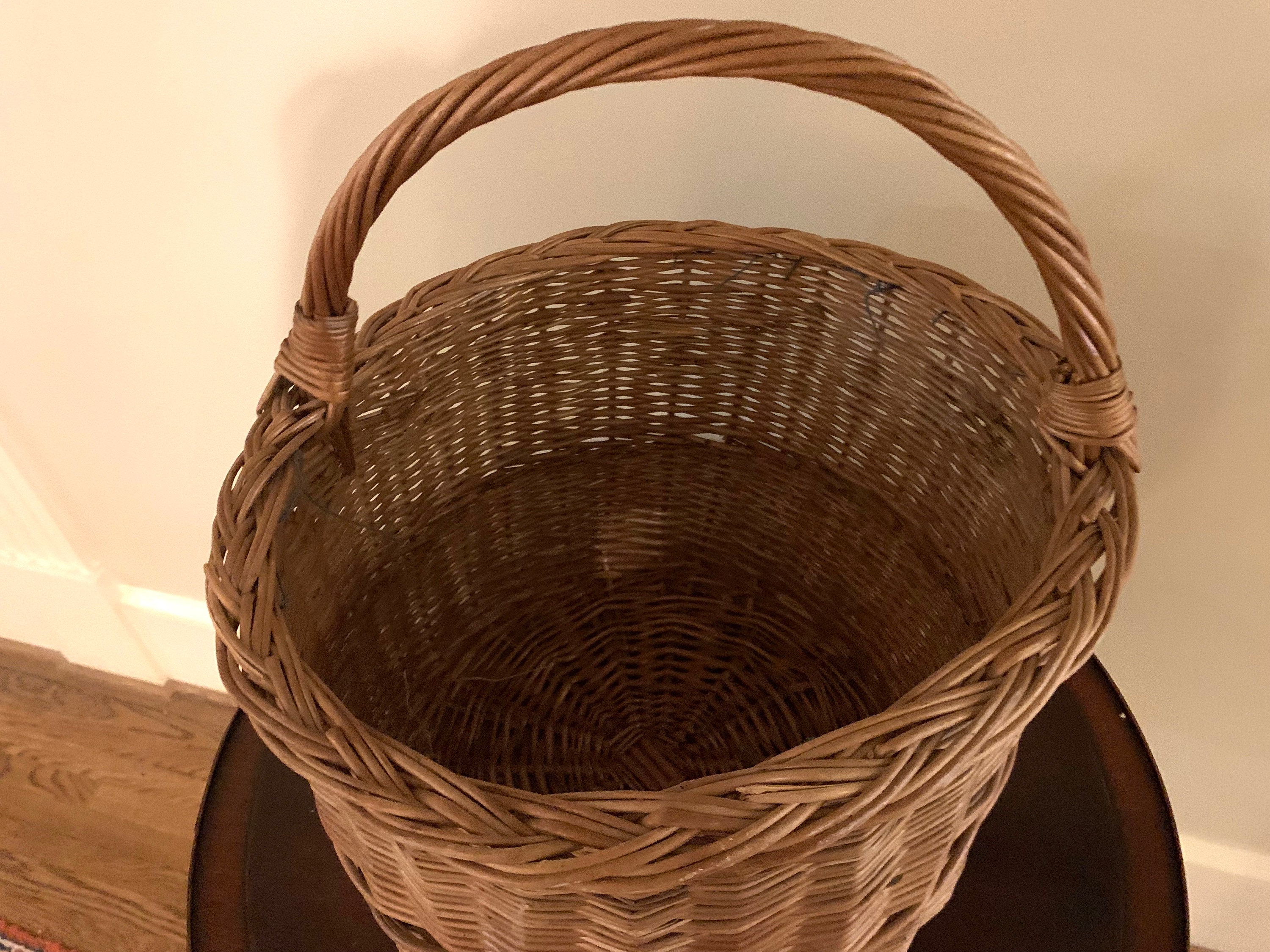 Woven Round Handled Basket, Large Wicker Gathering Basket, Magazine