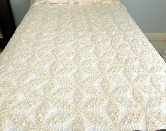 Crochet Bed Spreads, Vintage Twin Crochet Bed Spreads, Each Sold Separately, Cream Pinwheel Cotton Crochet Bedspread with Tassels,