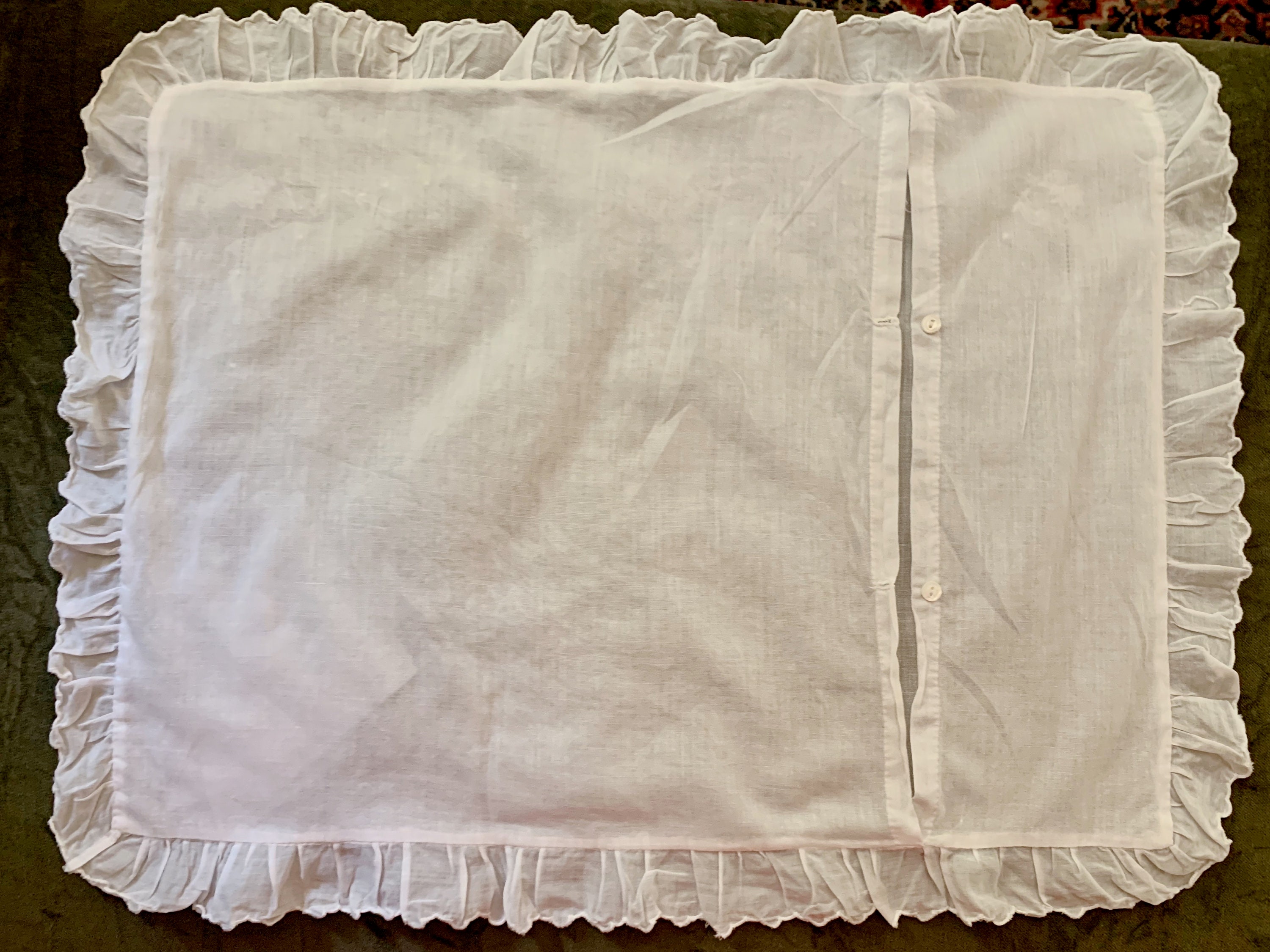 Vintage Embroidered Small Pillow Sham, Ivory Batiste Handmade Baby