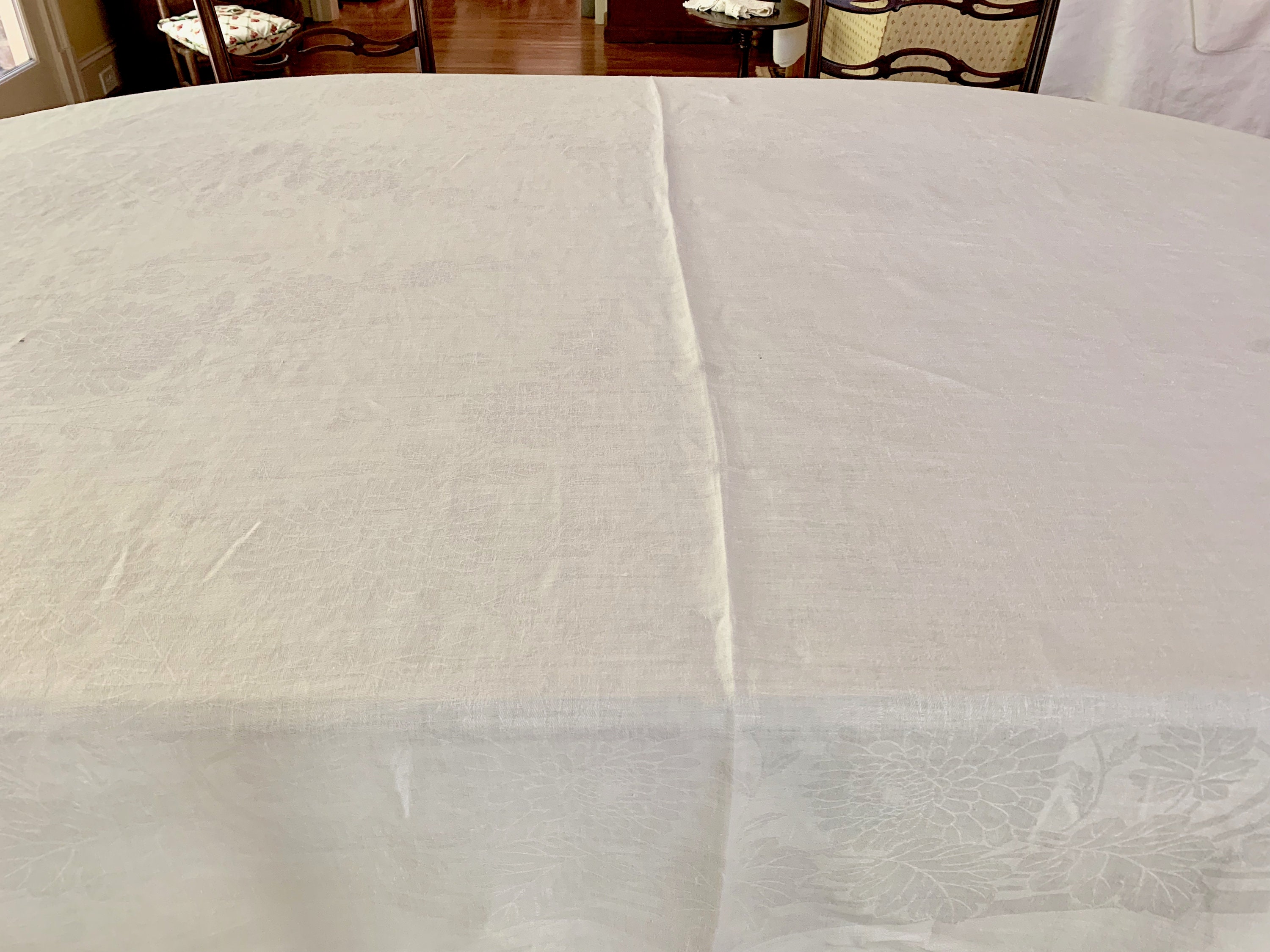 Floral Damask Tablecloth, White on White Design, Linen Damask