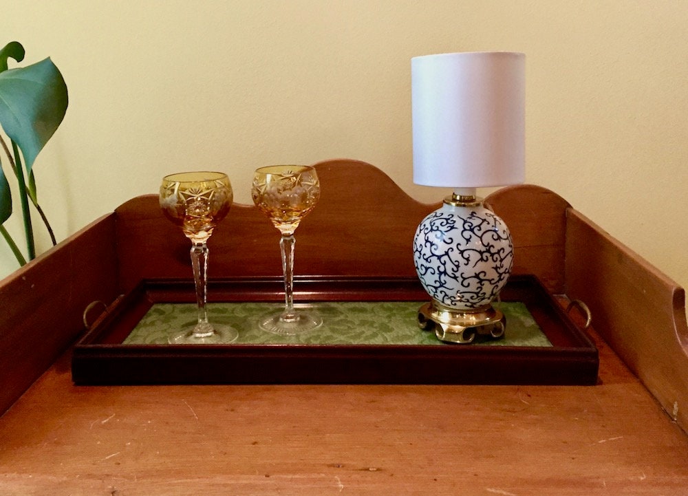 Small Blue White Lamp, Brass Footed Base,Chinoiserie Lamp