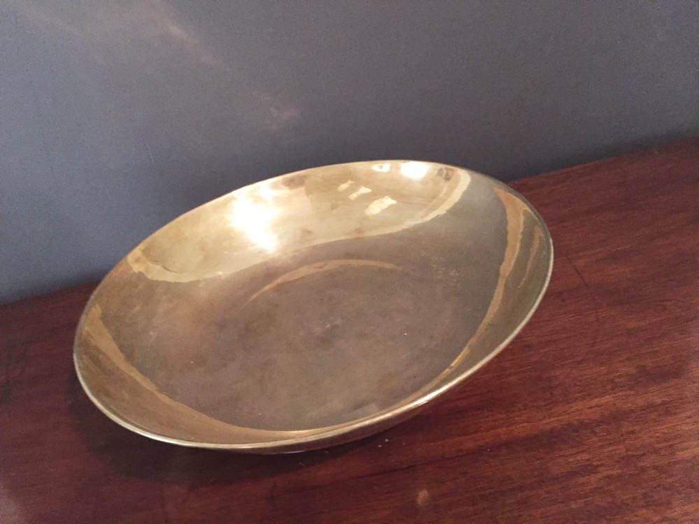 Large Brass Bowl, Asian Style Footed Brass Round Bowl, Brass Centerpiece, Vintage Brass Decor