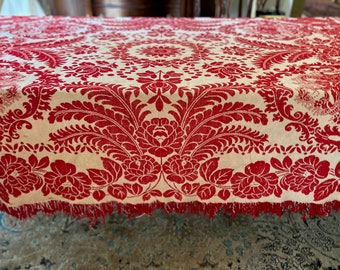 Red Cream Toile Coverlet, Vintage Toile Blanket, Vintage Wear, DIY Project, Pillow Fabric,