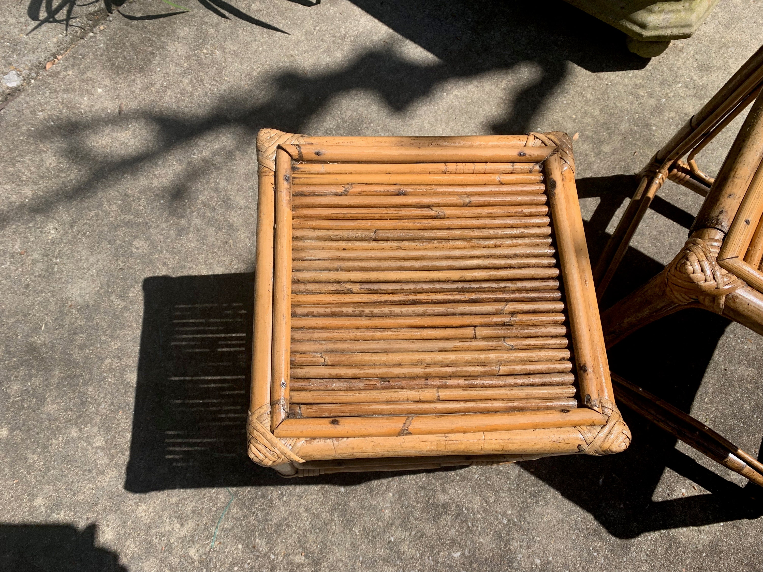 Small Bamboo Plant Stand, 11 Inch Bamboo Stool, Vintage Asian Bamboo