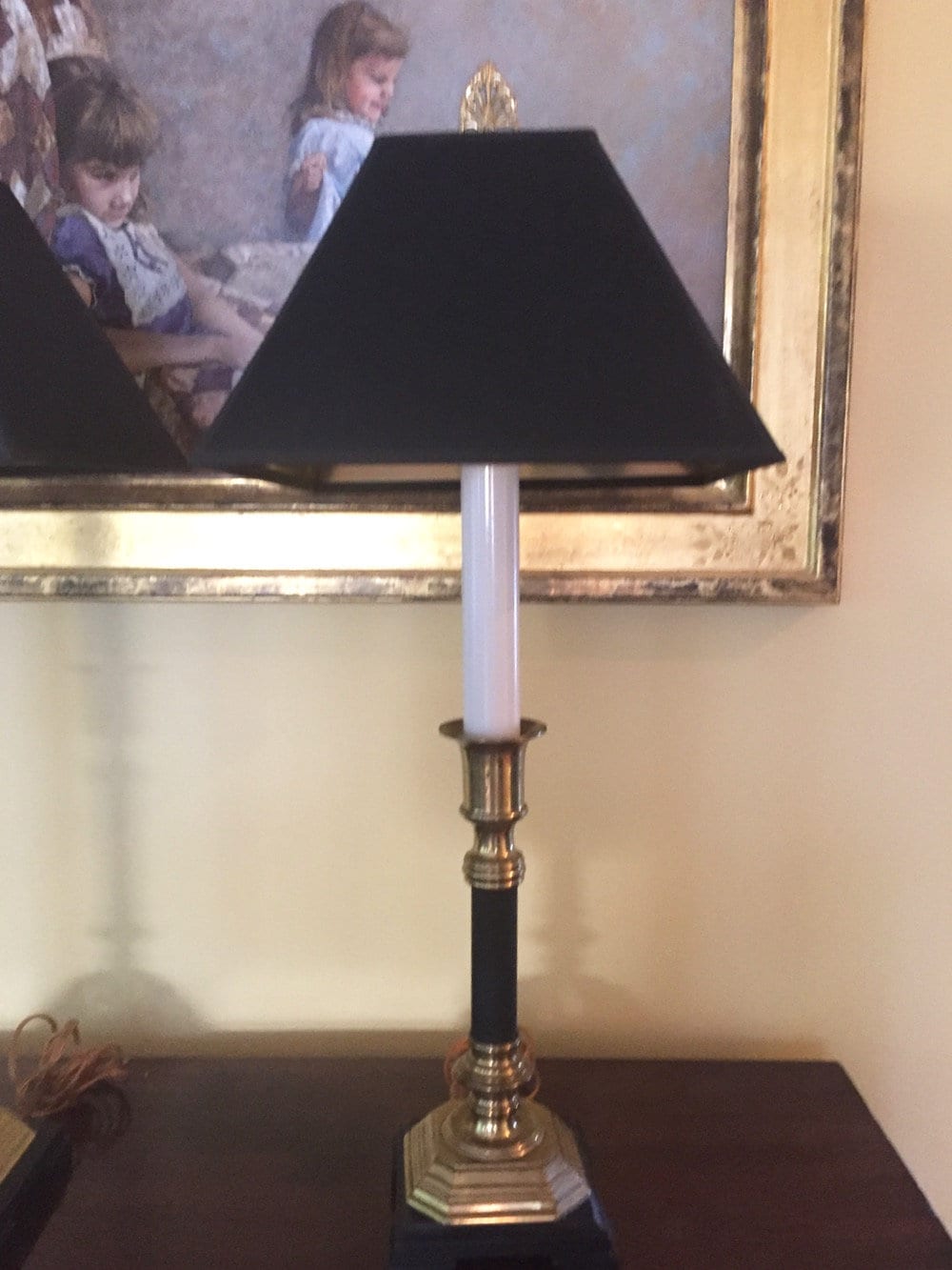 Reserve Ann, Pair Brass Candlestick Buffet Lamps, Matte Black Brass