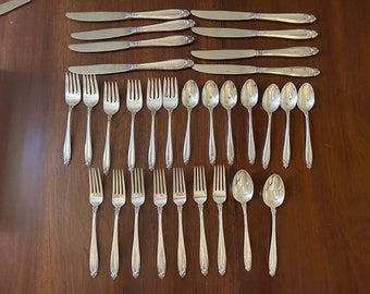 International Prelude Sterling Flatware, Vintage Mid Century Prelude Sterling Flatware 6 Place Setting with Extra Pieces, 30 Pieces Flatware