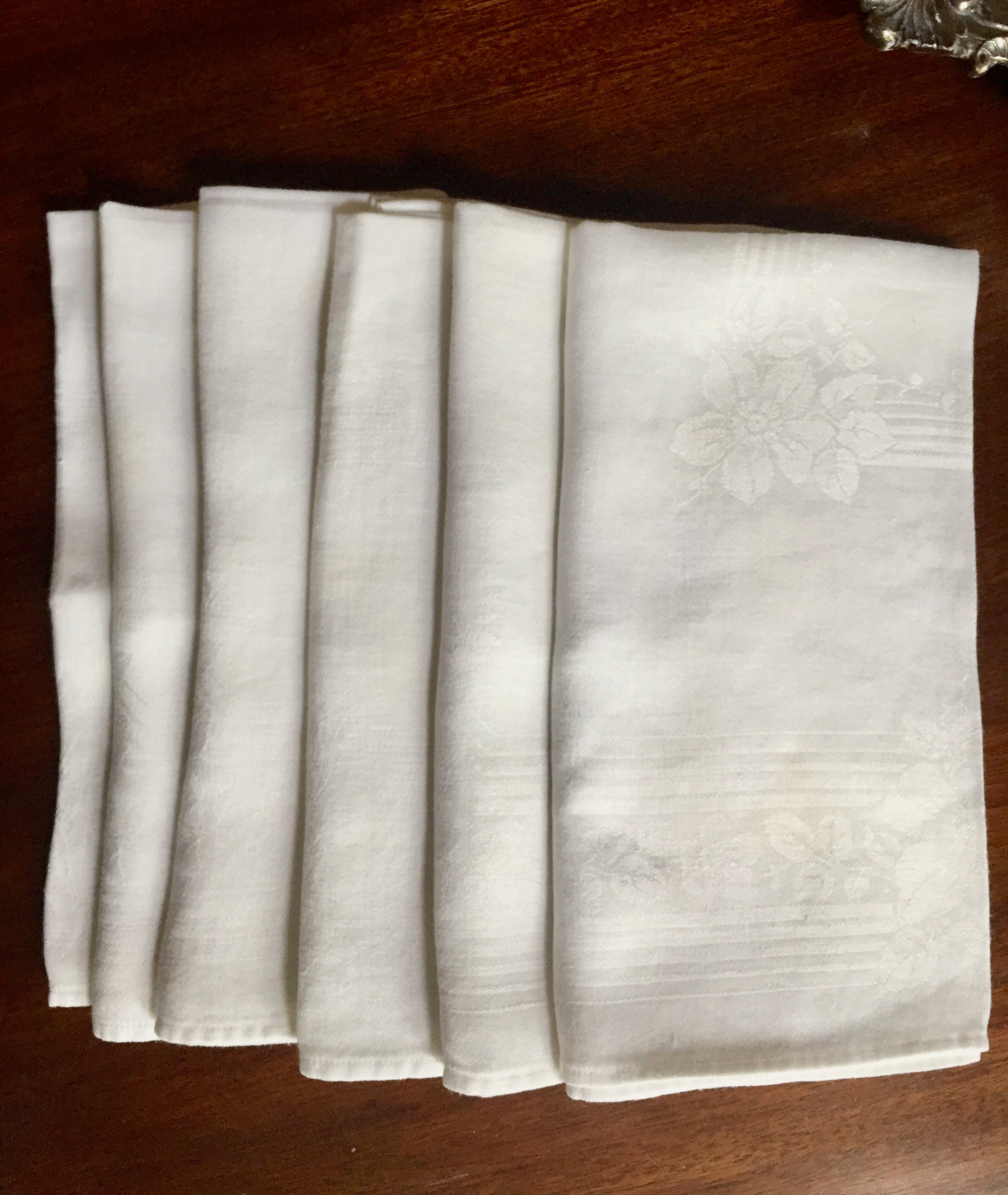 Large White Damask Napkins Set of 6, 20 Inch, Holiday Dining, French