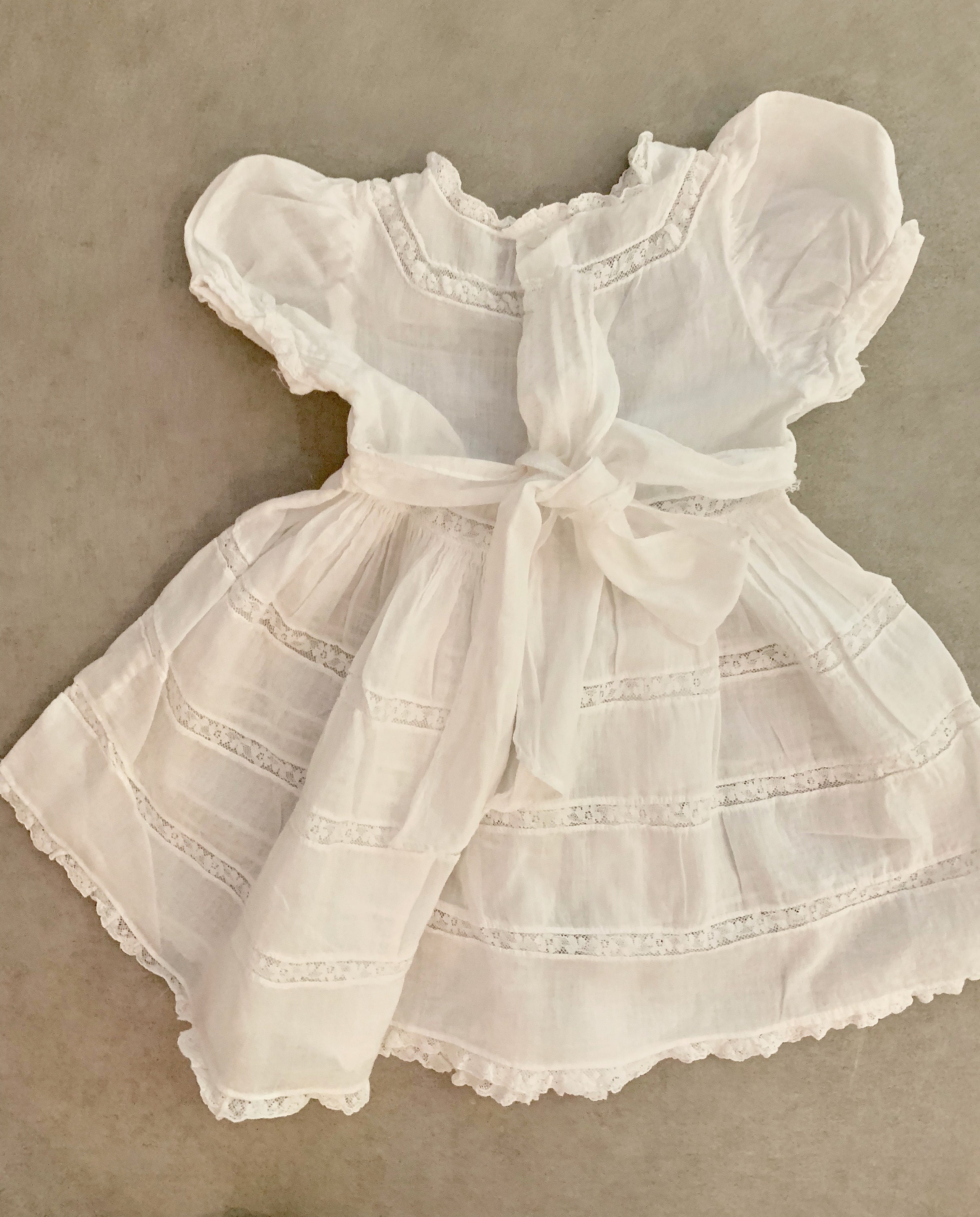 Infant Girl's Ruffled Dress, White Batiste Inset Lace, 9 Months Little