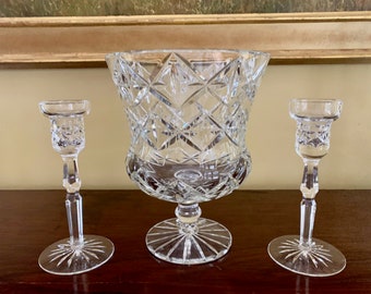 Crystal Wine Cooler, Large Crystal Footed Ice Bucket by Design Guild, Crystal Footed Centerpiece Vase, Wedding Bridal Crystal Barware Gift