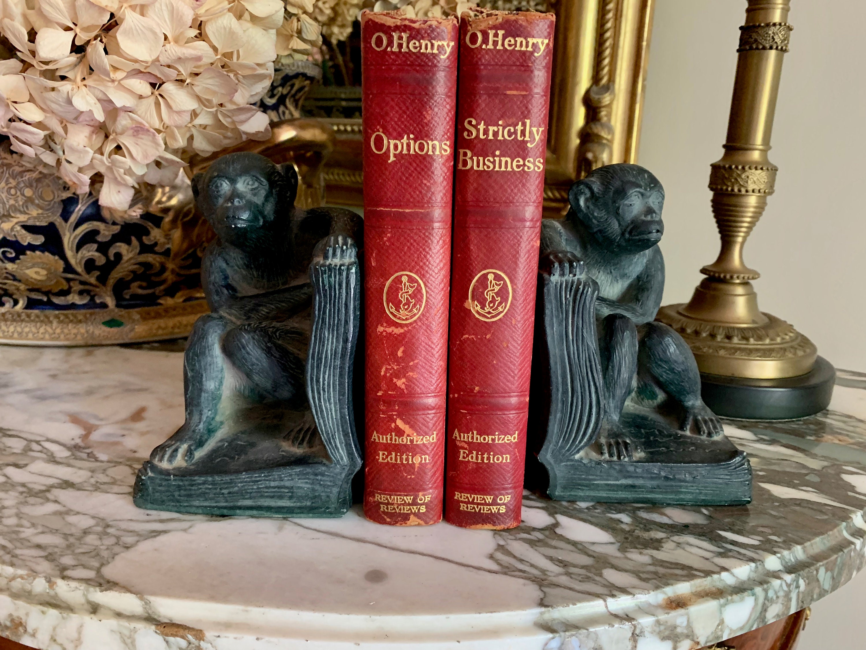 Monkey Bookends, Vintage Plaster Sitting Monkey Book Holders, Book Lover Gift, Library Decor