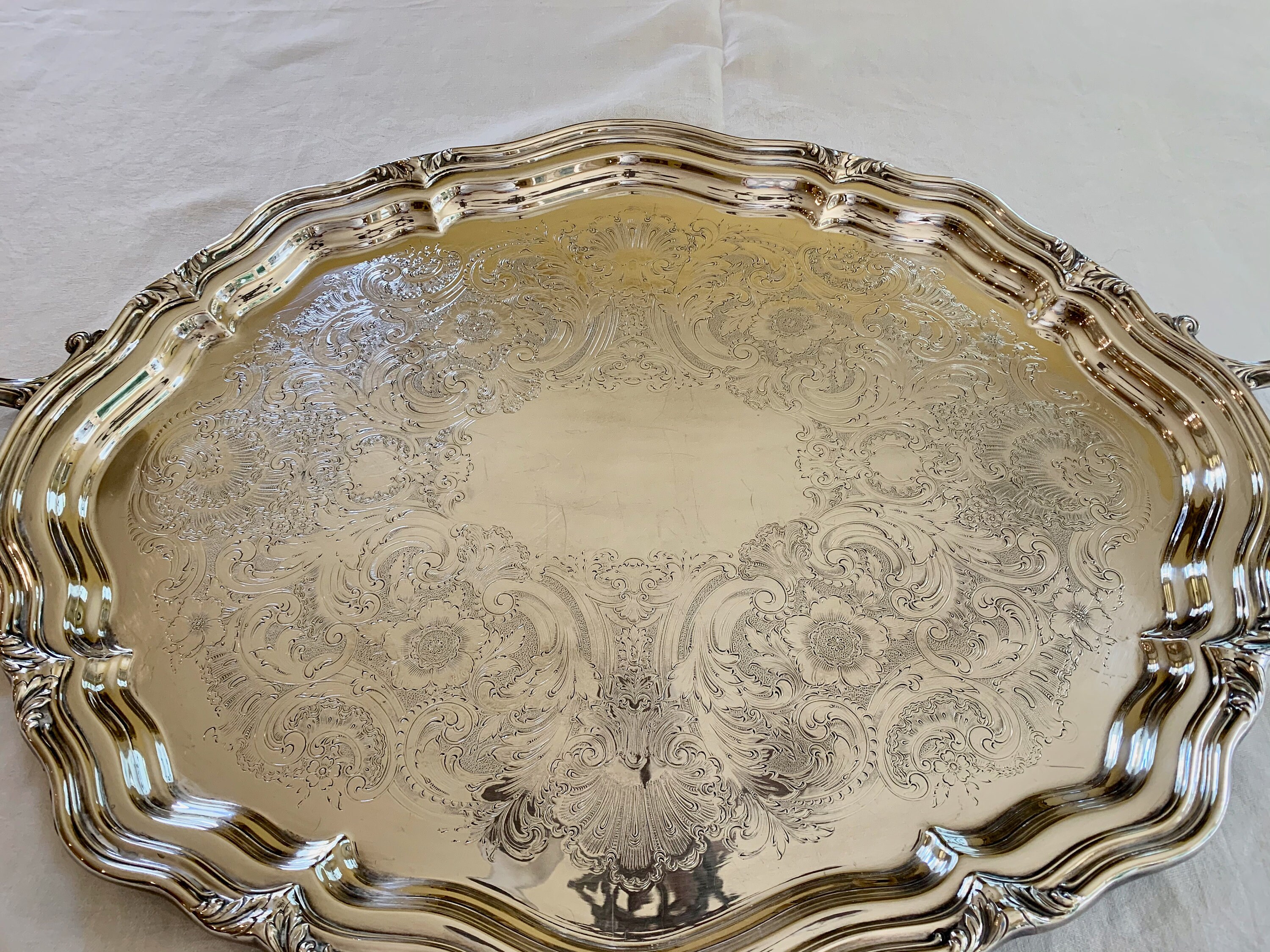 Oval Silver Butler's Tray, Reed and Barton Large Silver Plate Serving