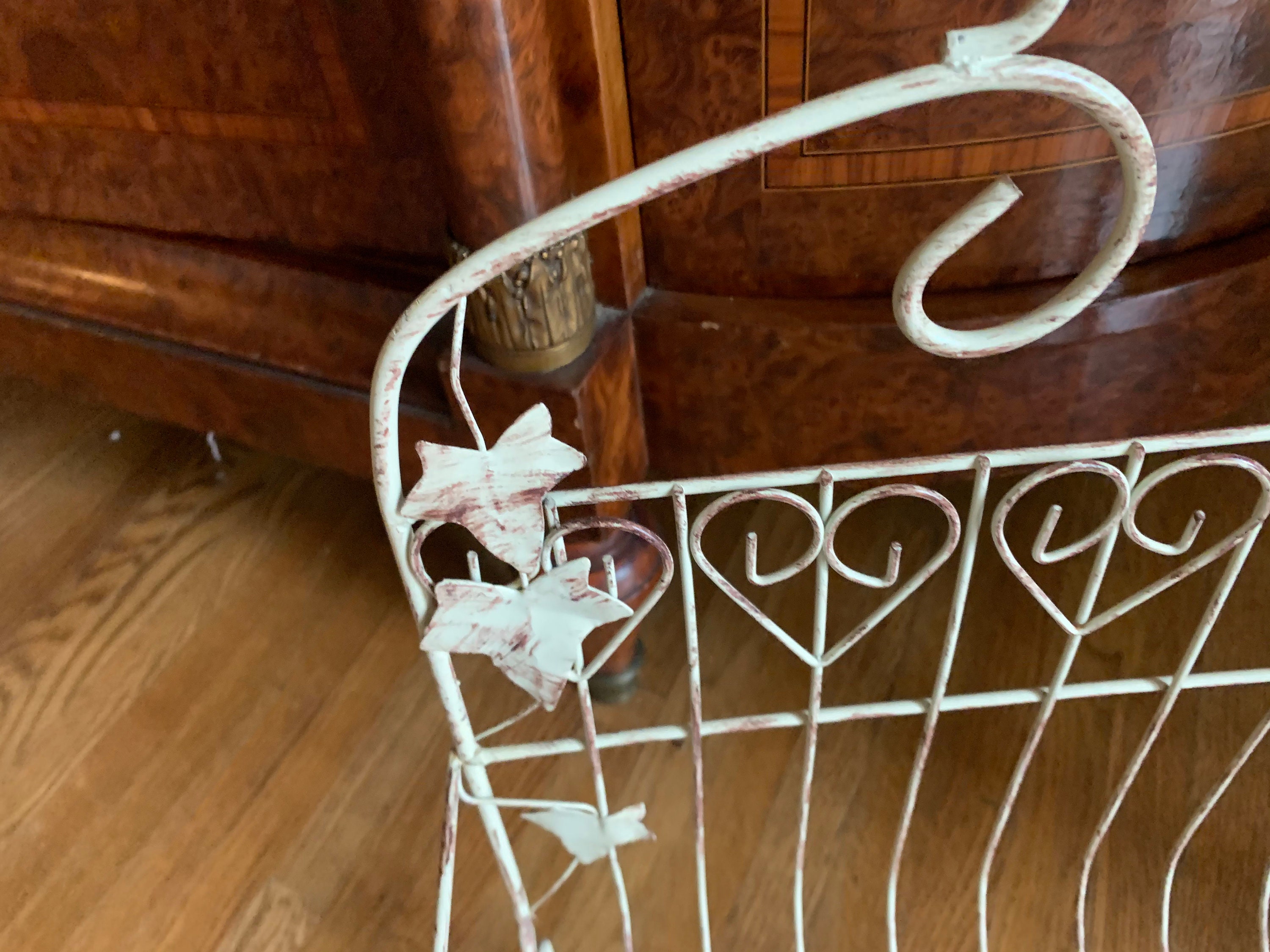 Vintage Iron Magazine Rack, Shabby Cottage Magazine Record Rack, White