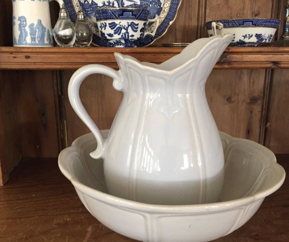 McCoy Bowl and Pitcher 7529, Pale Blue Grey, 1960's, Vintage Pitcher
