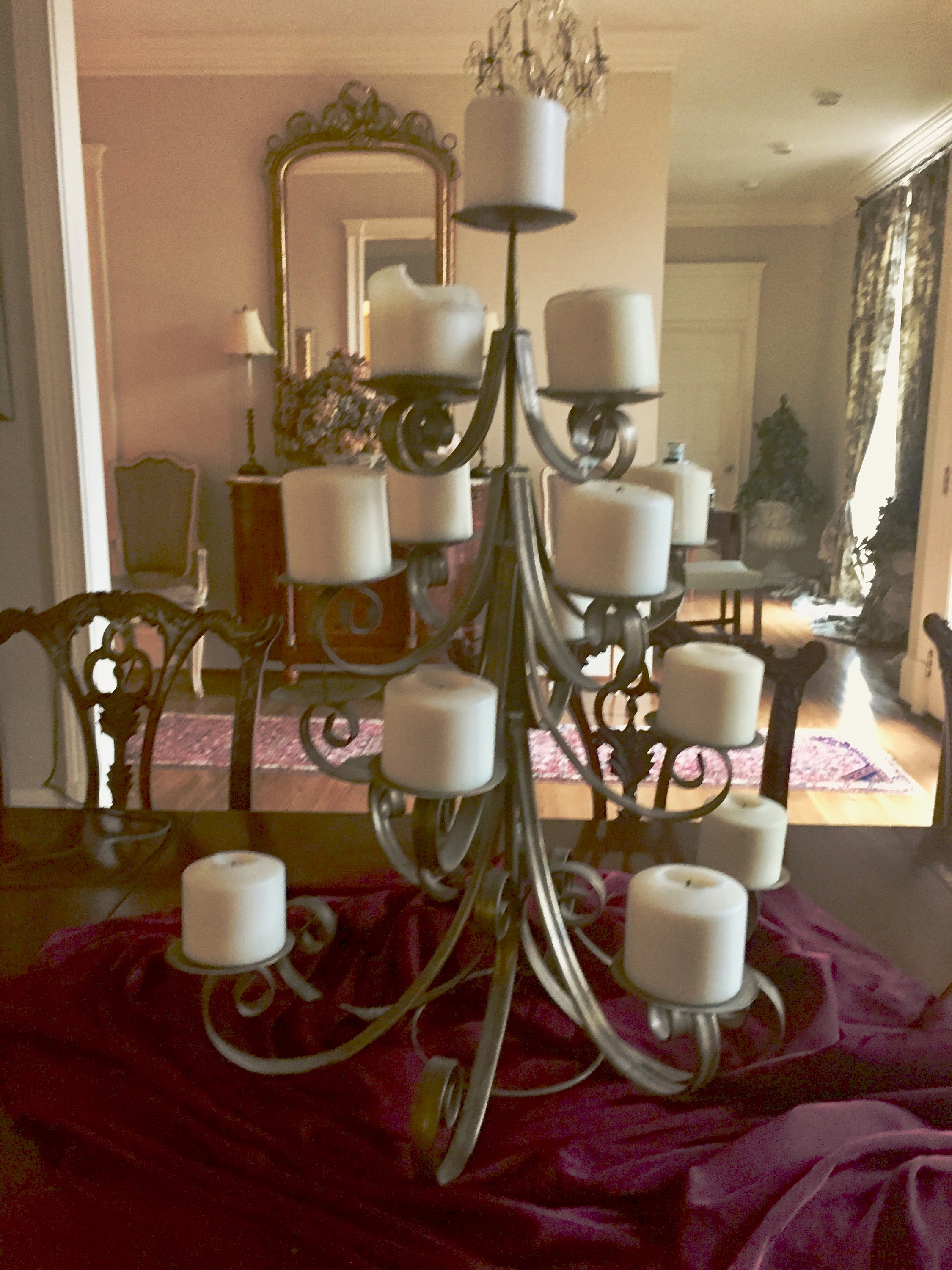 Christmas Tree Candle Stand, Gold Metal Pillar Candlestick Holder Table