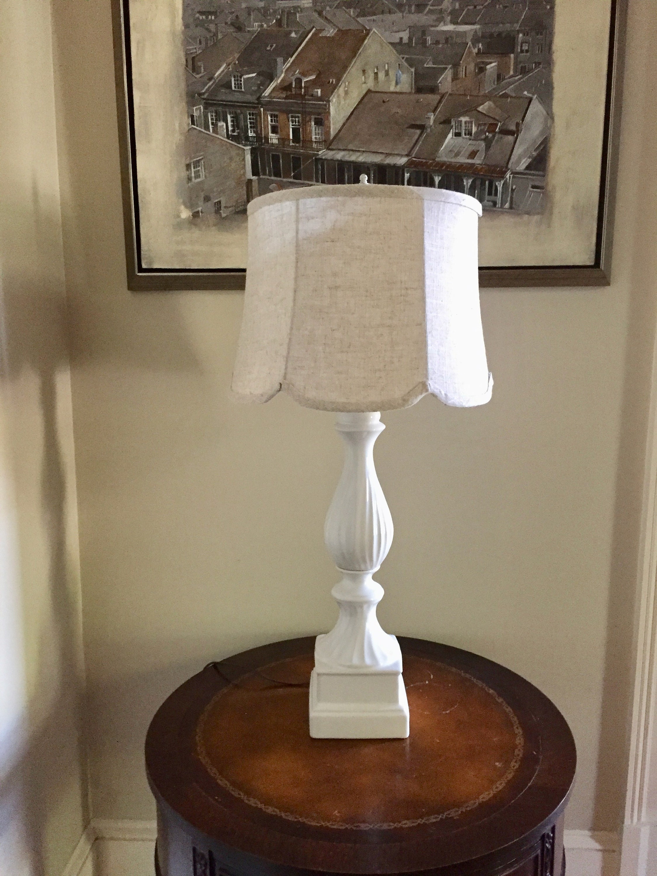 Tall White Column Lamp Vintage Bright Table