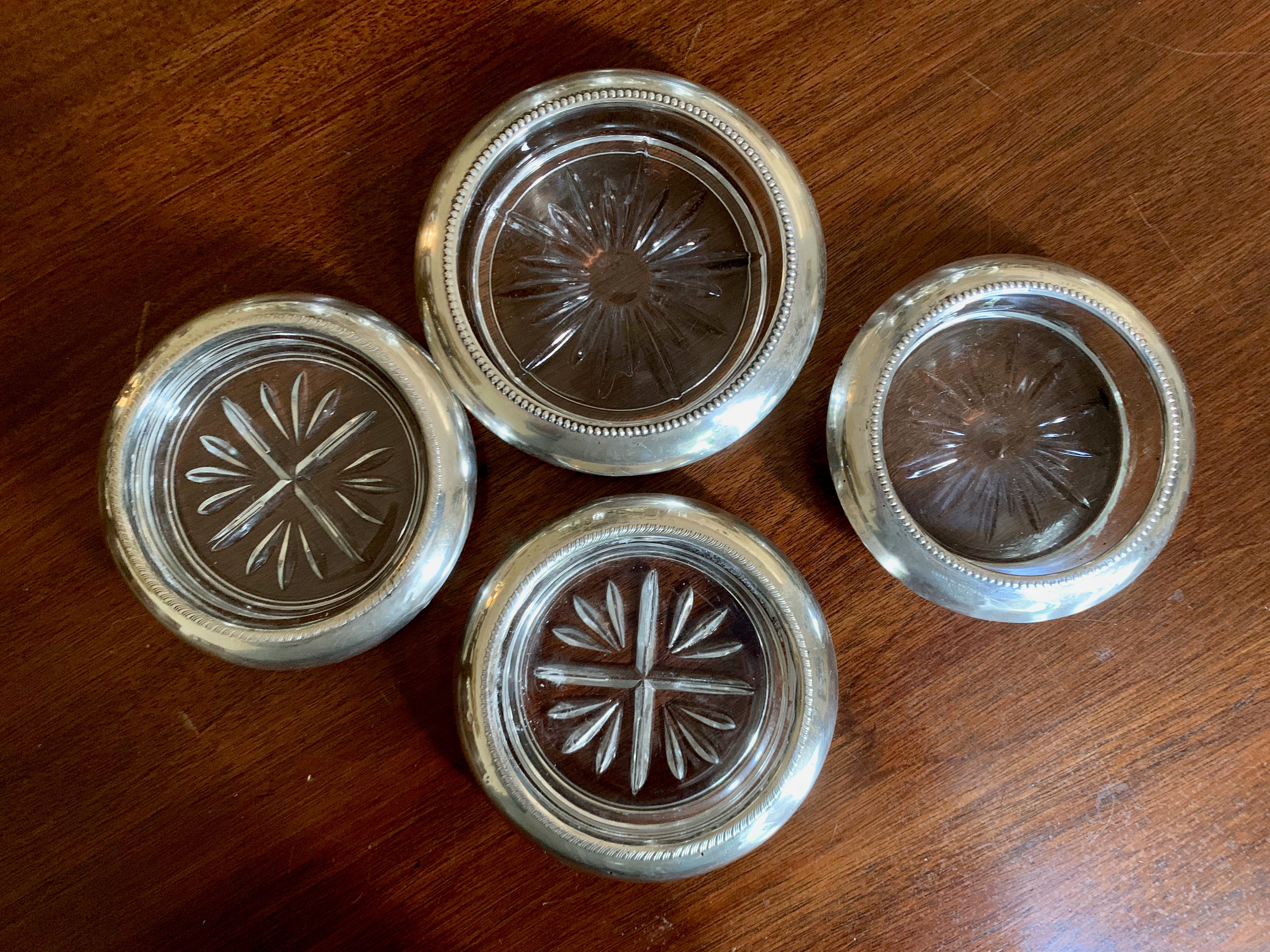 Reserve Srirupa, Sterling Glass Coasters, 4 Sterling Silver Barware