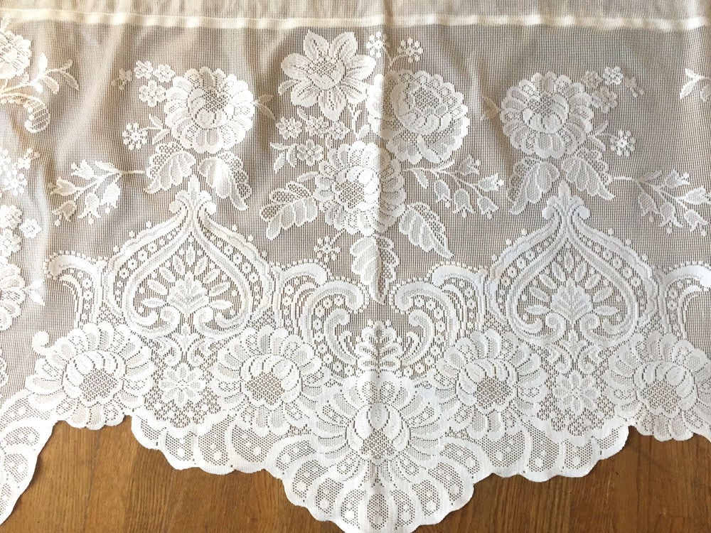 White Lace Valance, Scalloped Lace Valance, 56 inches wide French