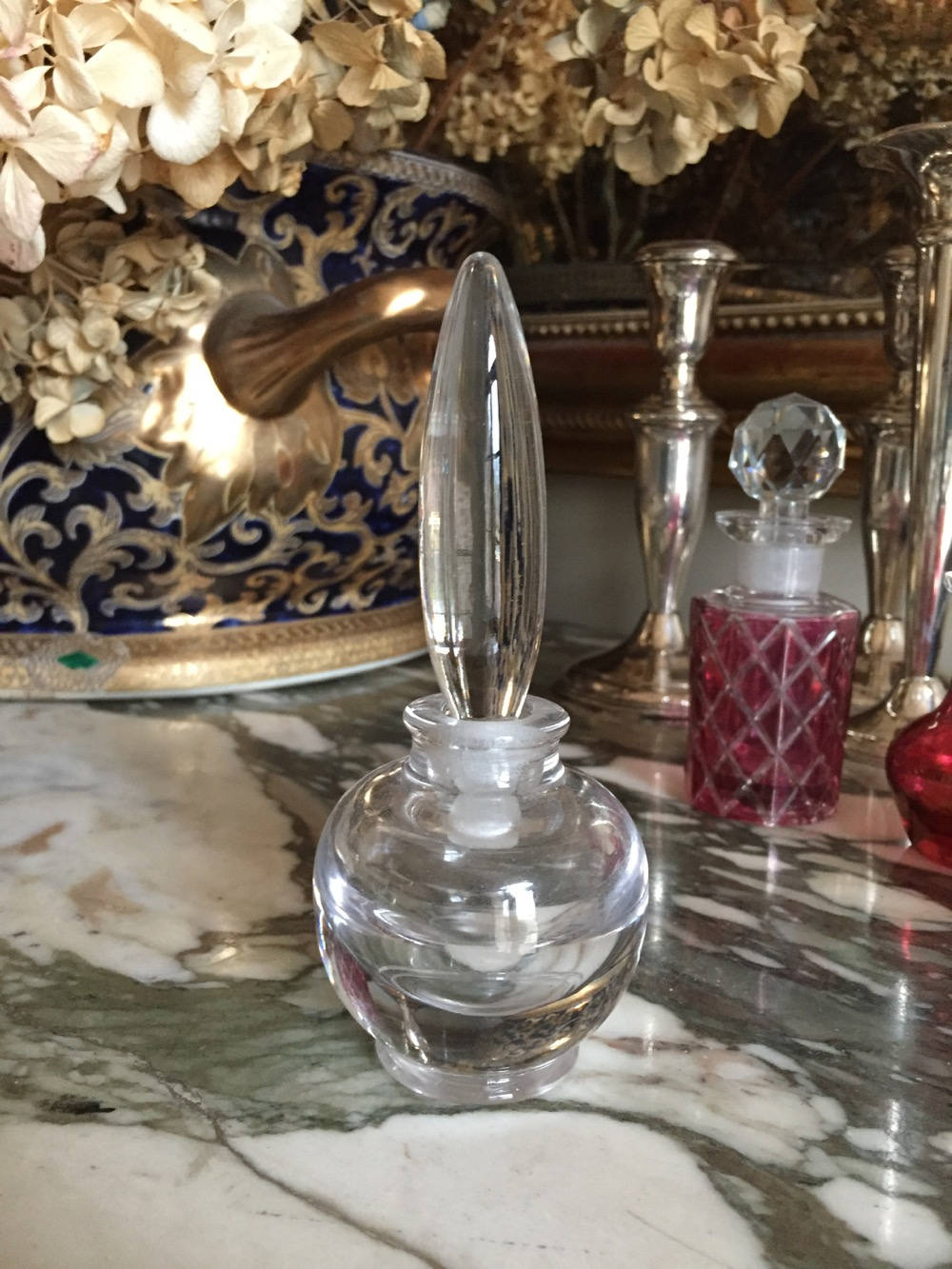 Crystal Perfume Bottle Dauber Stopper, Vintage Boudoir Perfume Bottle