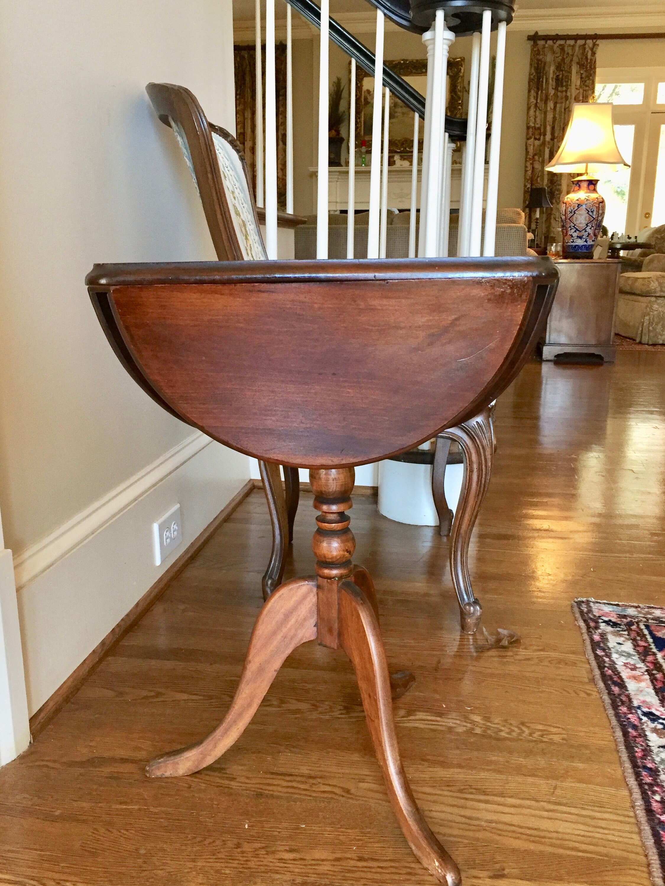Triangular Drop Leaf End Table, Vintage Walnut Poplar Cricket Style Table, Rounded Drop Leaves