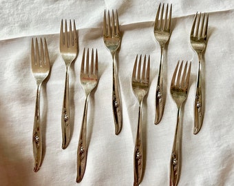 Lei Lani Salad Forks, Set of 8 Mid Century Silver Plate Lei Lani Salad Forks, Replacement Flatware, Mix Match Silver Plate Flatware