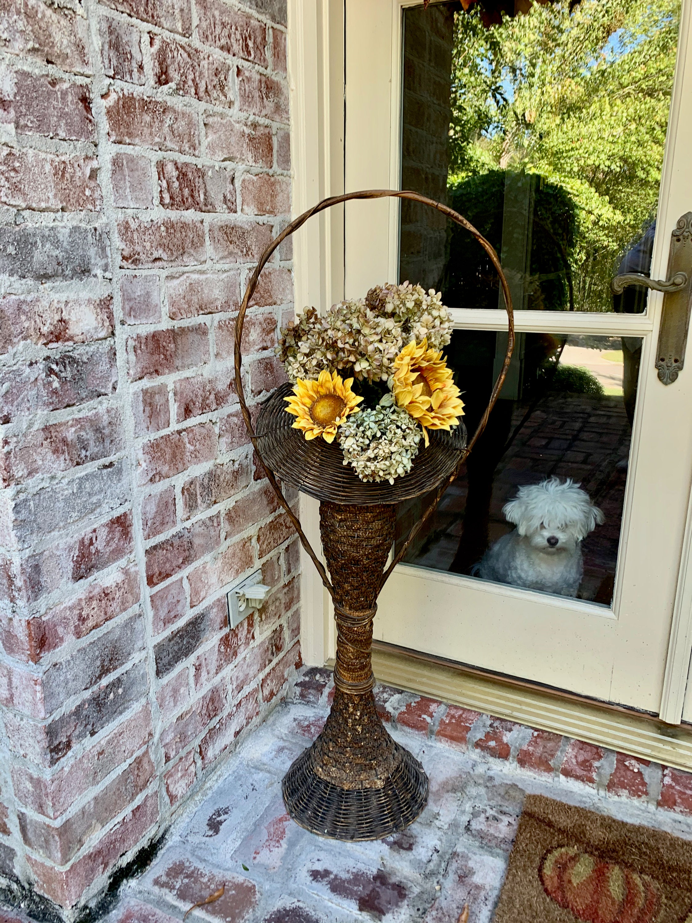 Victorian Wicker Fern Stand, Vintage Standing Wicker Reed Plant Stand