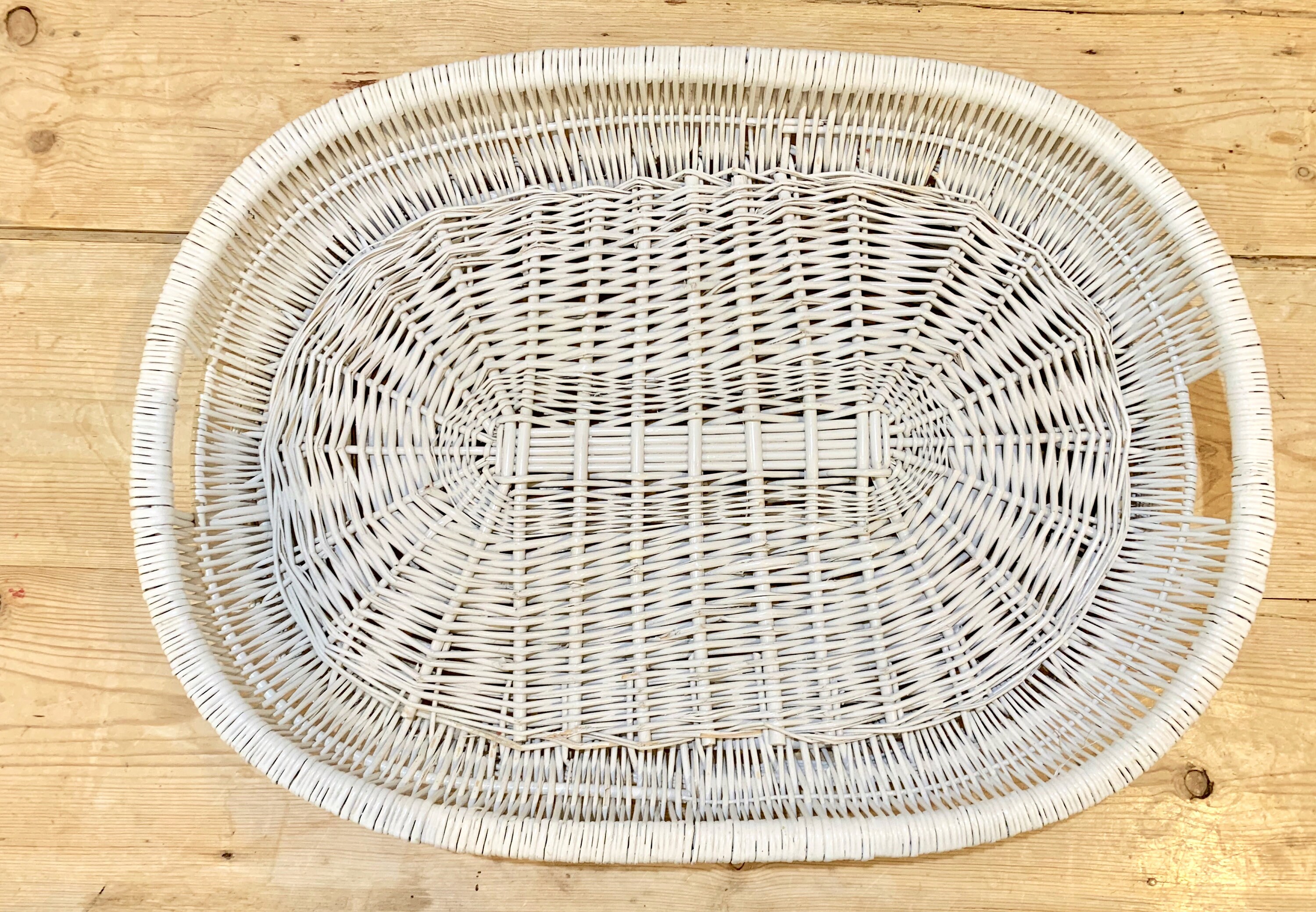 White Wicker Tray, Vintage Wicker Serving Tray, Tray with Handles, Oval