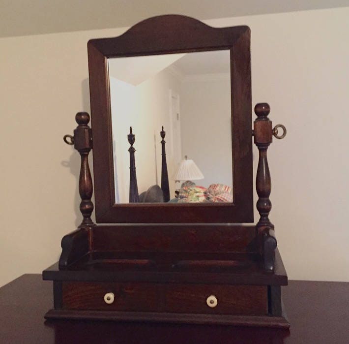 Wooden Shaving Mirror, Men's Dresser Mirror, Vintage Swivel Bureau