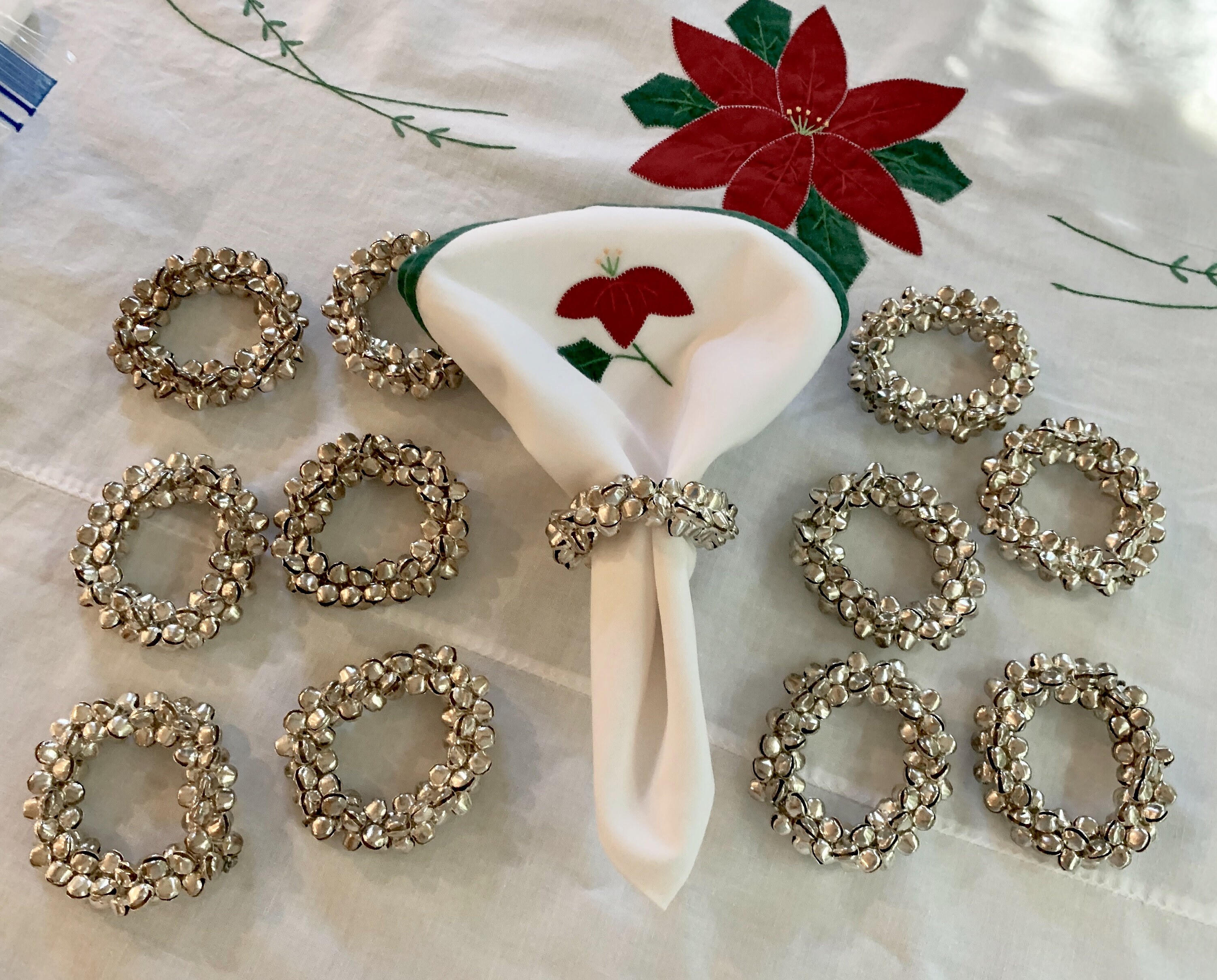 Christmas Napkin Rings, Set of 12 Jingle Bells Napkin Rings, Silver