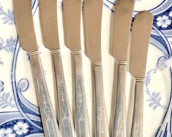 Art Deco Butter Spreaders, Set of 6 Silver Plate Grosvenor Individual Butter Knives, Community Plate Silver Plate Butter Knives,