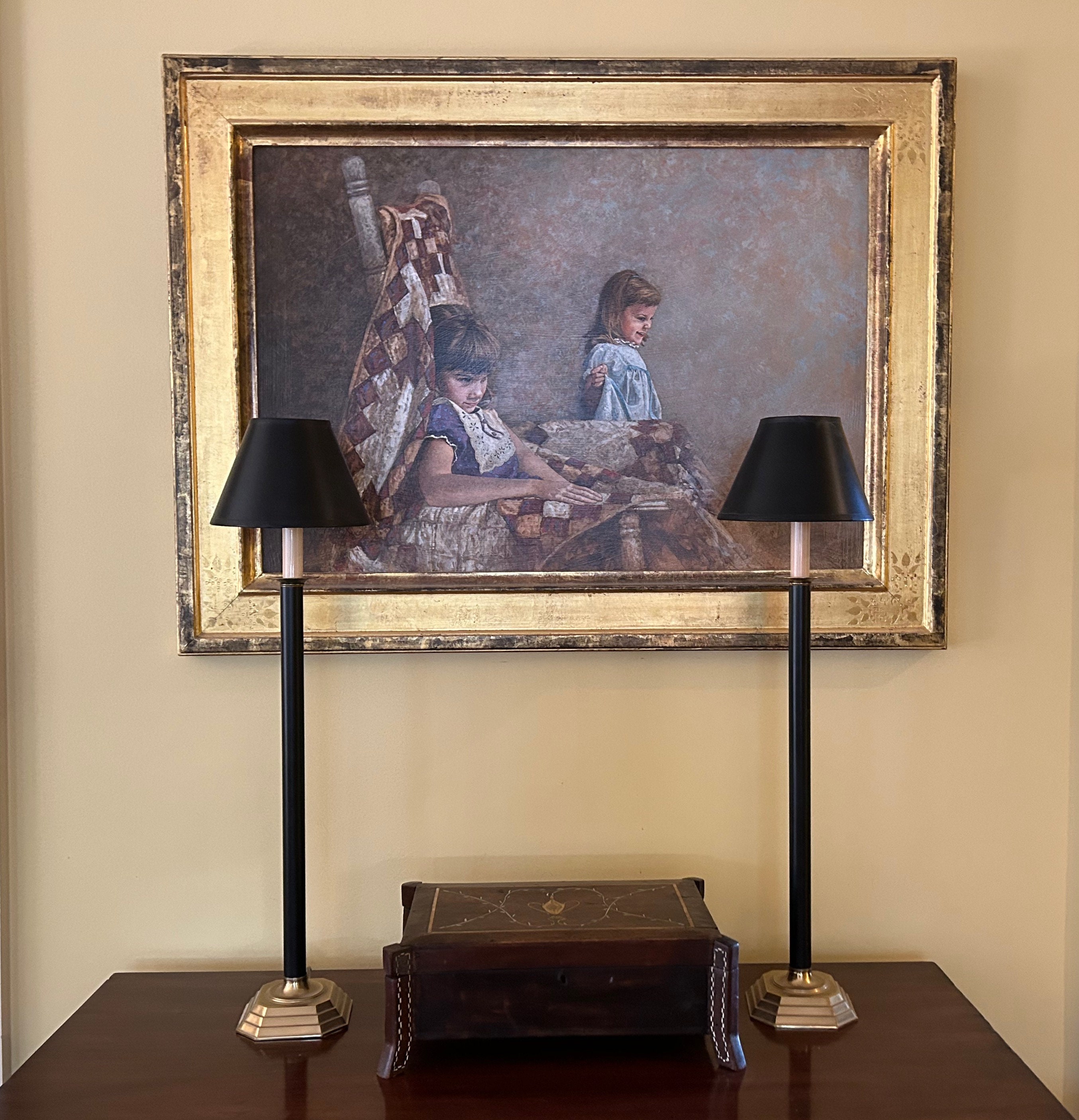 Black Buffet Lamps, Set of 2 Vintage Candlestick Buffet Lamps, Black