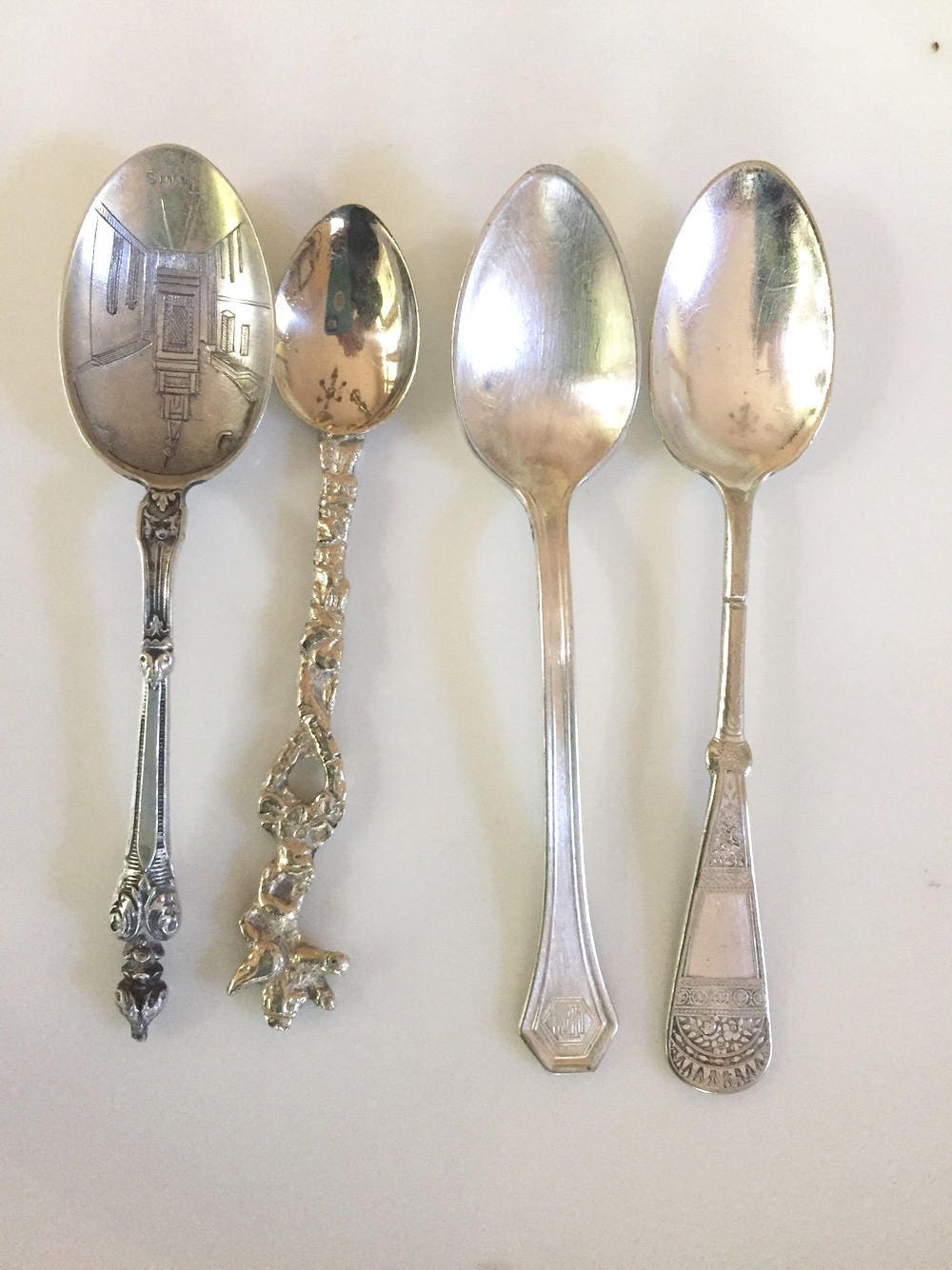 4 Demitasse Spoons, Sold as Set, 2 Souvenir Spoons, 2 Demitasse Spoons