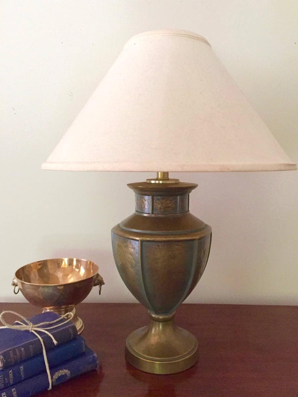 Hammered Brass Urn Lamp, Antique Brass Patina, Vintage Hollywood