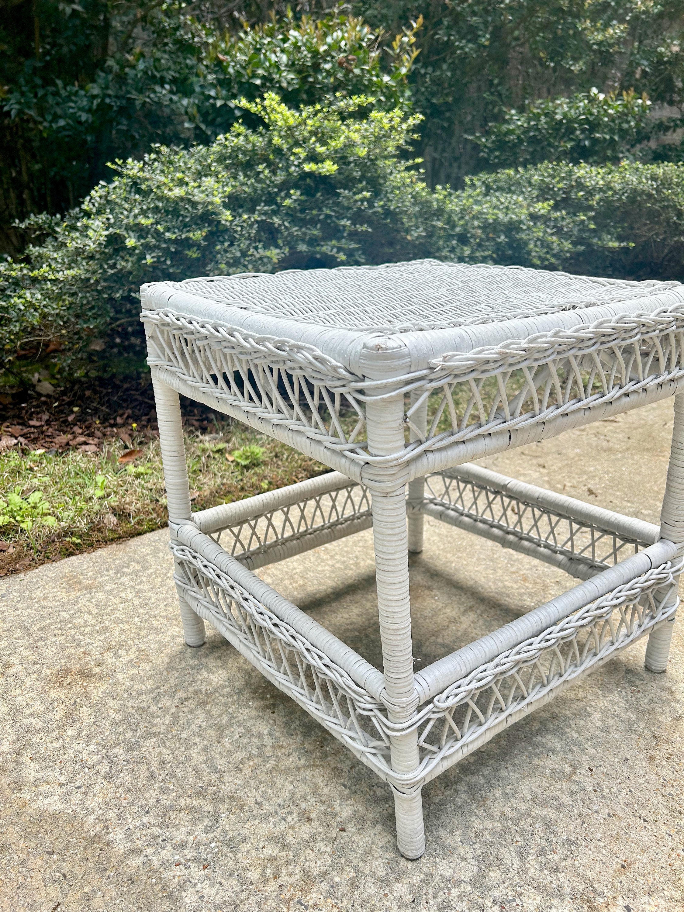White Wicker Table Small Square Wicker End Table Vintage Wicker
