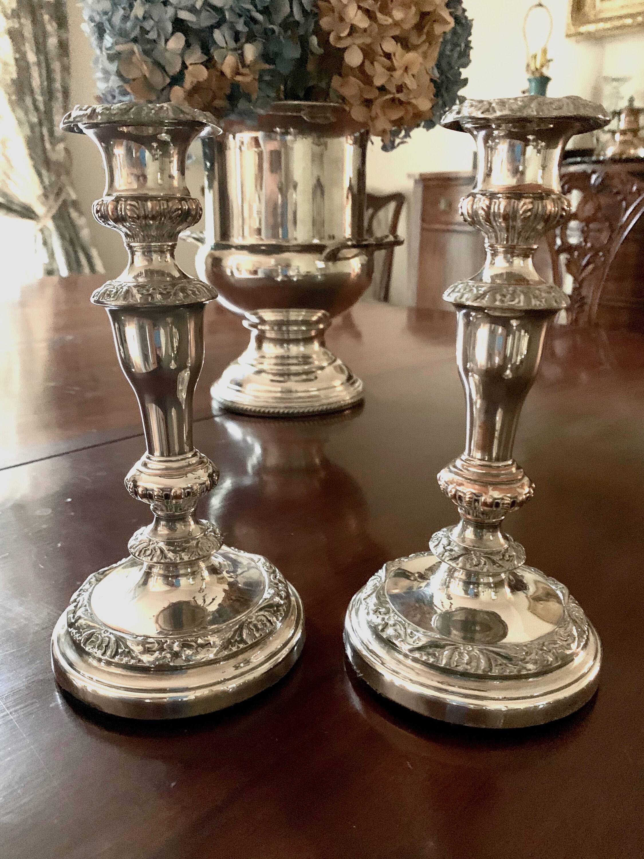 Antique English Candlesticks, John Watson & Son Sheffield Silver over