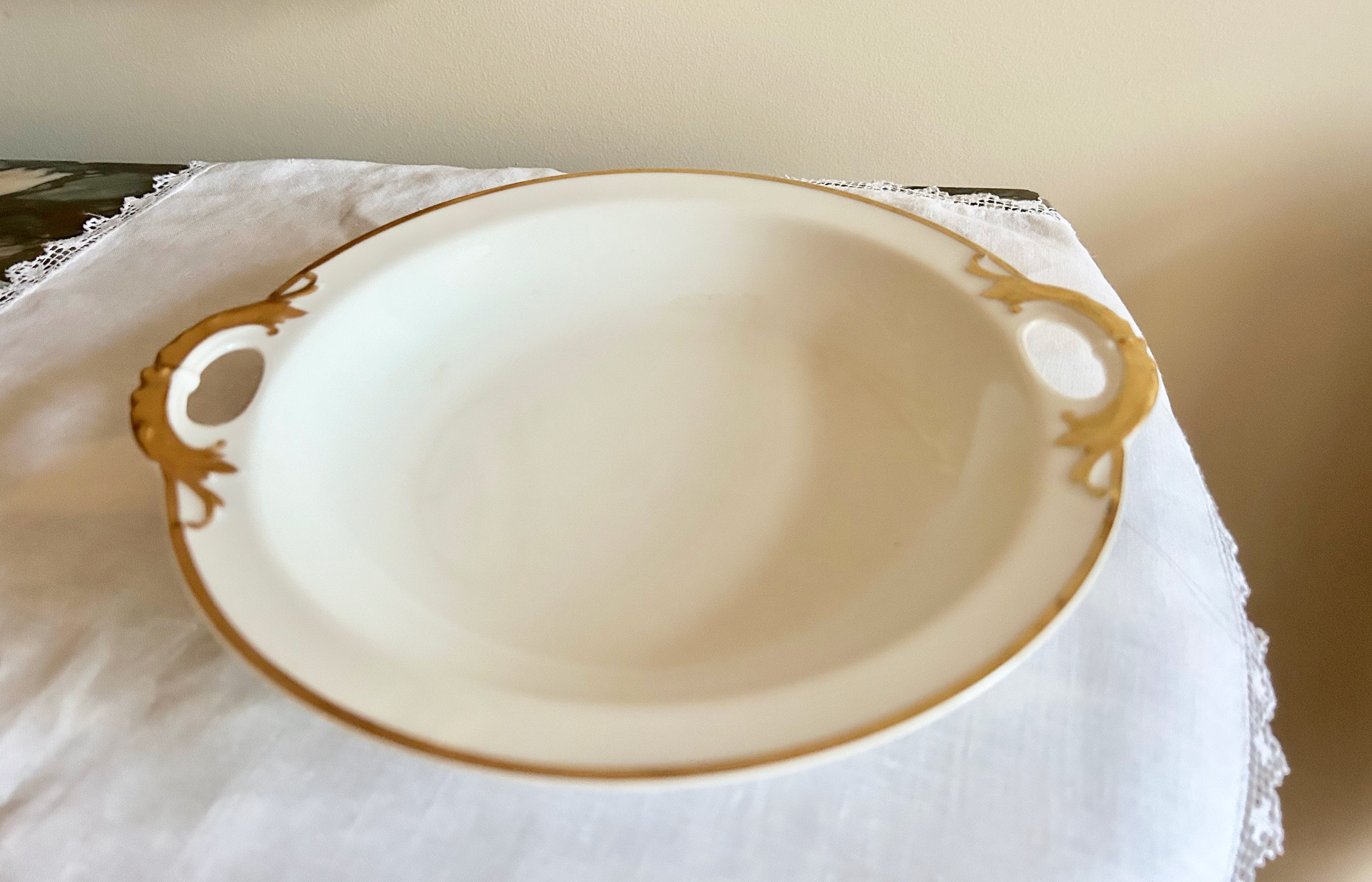Haviland Limoges Bowl, Antique White Limoges Bowl with Gold Trim and