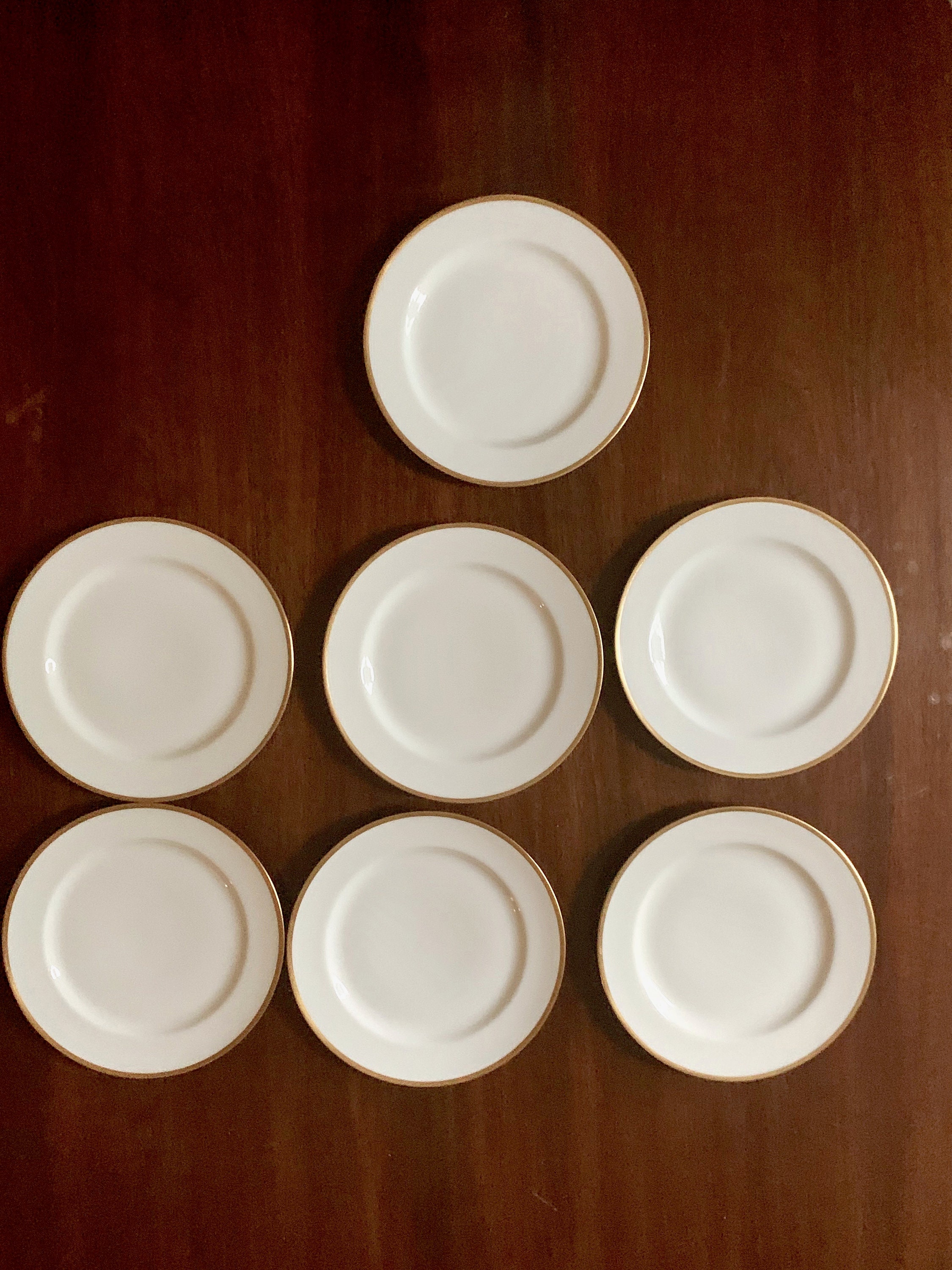 Haviland Limoges Salad Plates Set of 7, White with Gold Rim Limoges