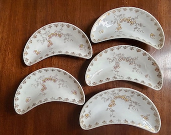 Porcelain Bone Dishes, Set of 5 Carlsbad Austrian Porcelain Side Dishes, Floral Hand Painted Bone Dishes, Dipping Dishes,Porcelain Gift Idea