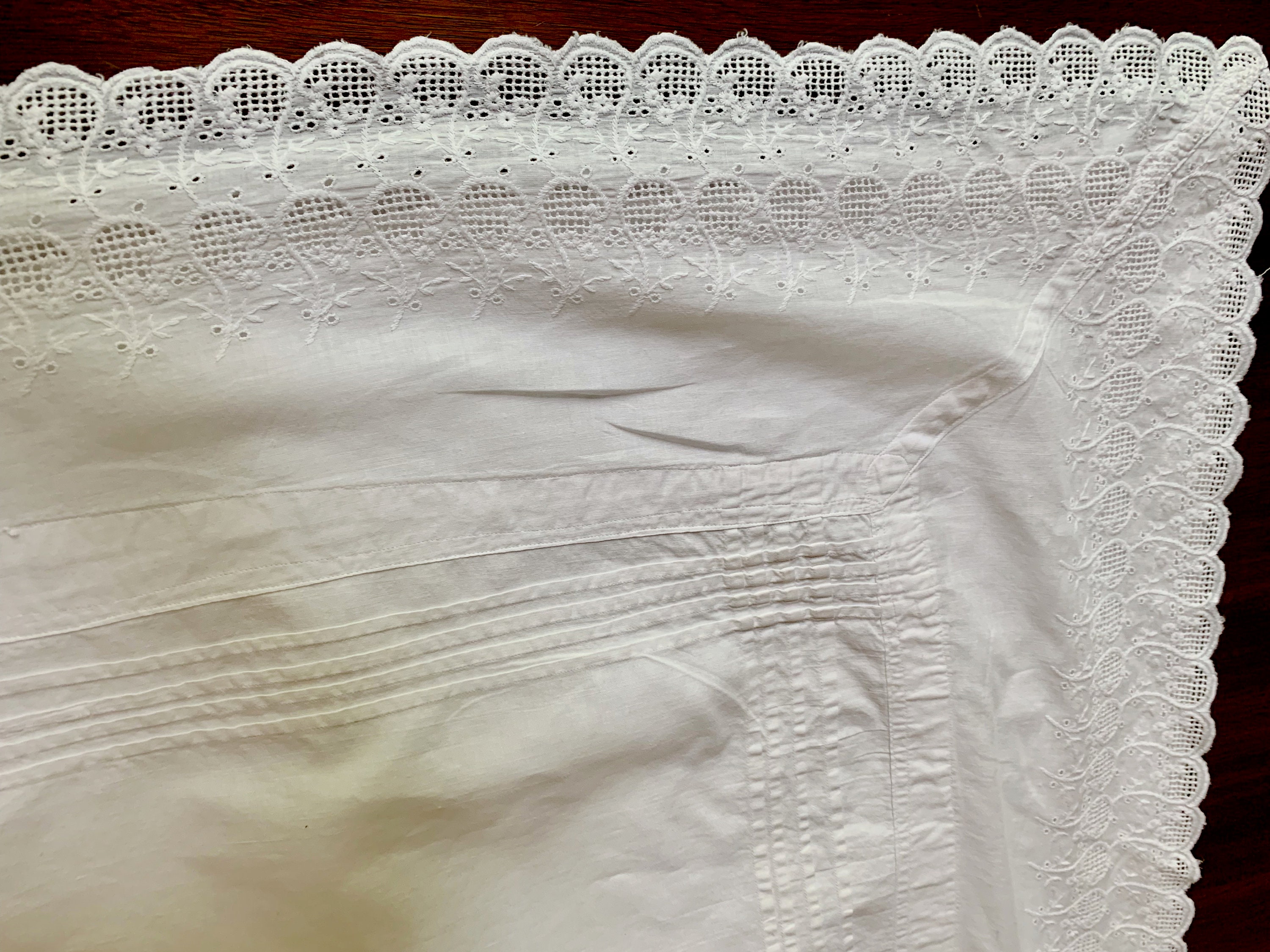 Embroidered White Cotton Bed Sheet, Eyelet Bed Cover, Vintage Hand Made