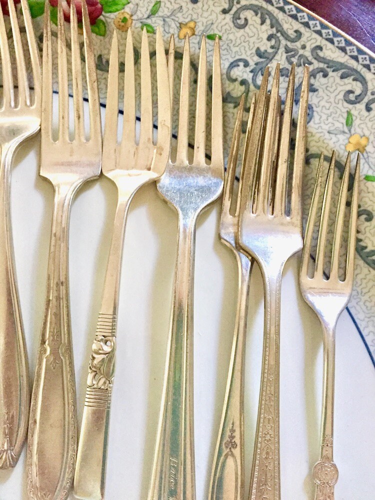 10 Vintage Silver Plate Forks, Mix Match Forks, Craft Supplies, Dinner