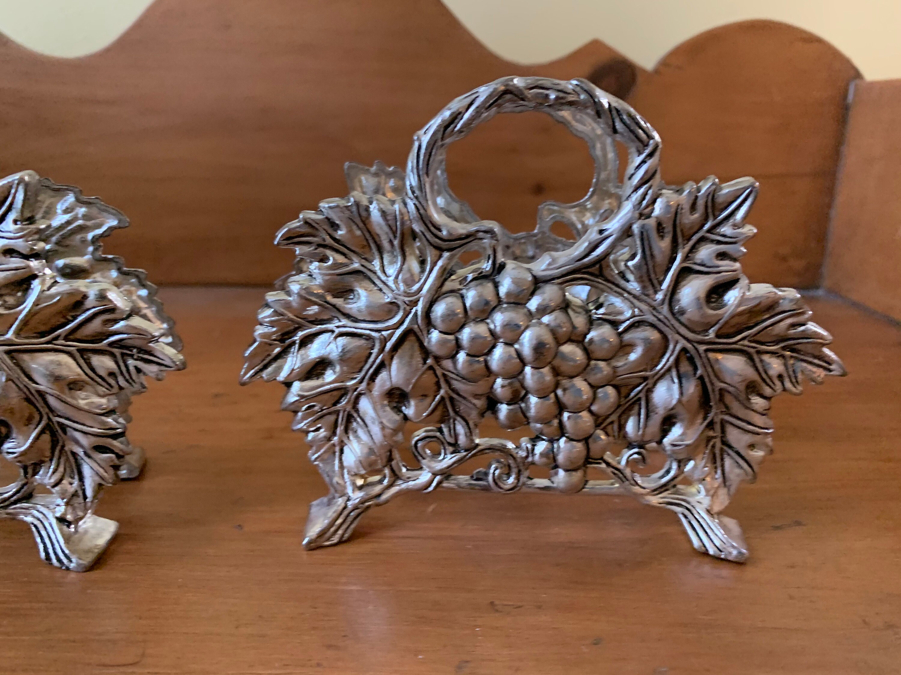 Silver Plate Grape Napkin Holder, Grape Leaf with Vines Godinger Napkin Container, 2 Available