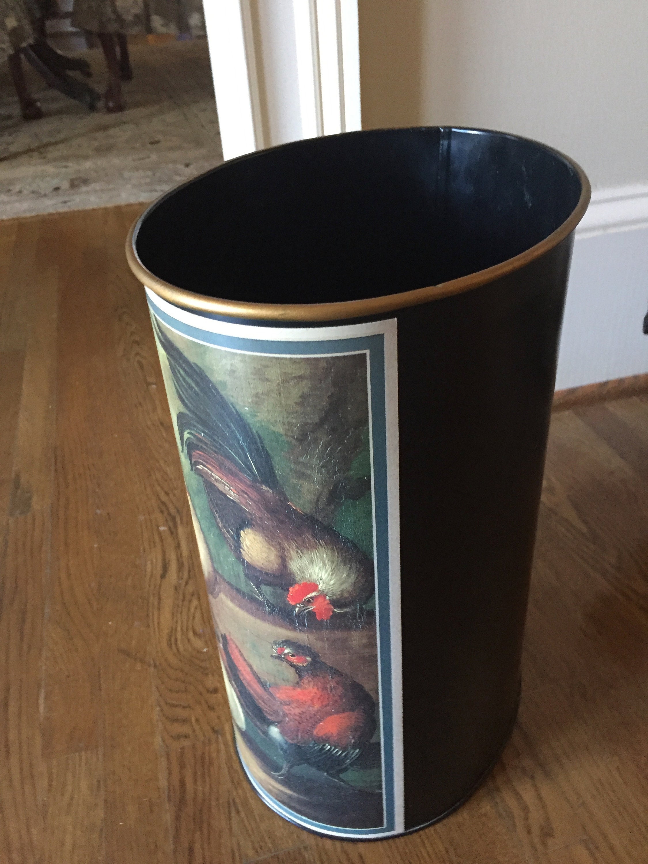 Vintage Metal Waste Basket, Metal English Country Waste Can, Peacock