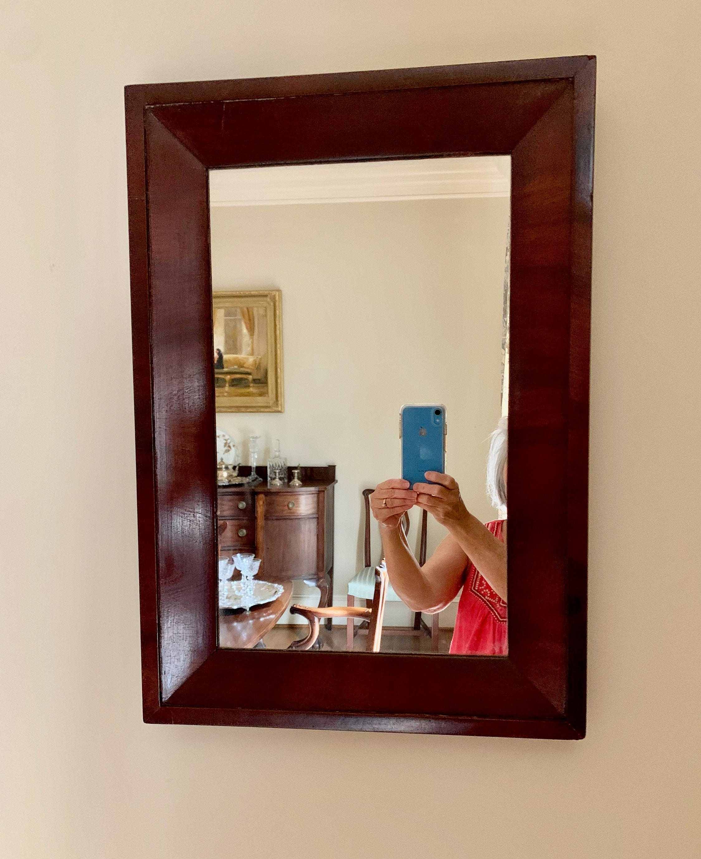 Mahogany Ogee Framed Mirror, Antique Empire Style Mahogany Mirror, 21.5