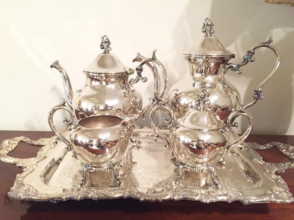Rogers sterling silver tea set with tray sale