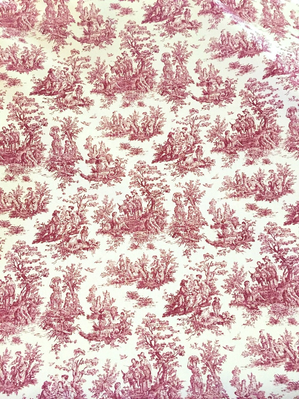 Reserve Pat, Red White Toile Fabric, Sold by Yard, 54 Inches Wide