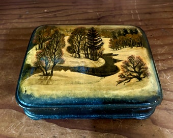 Decorative Box, Lacquered Box with Snow Scene, Trinket Box, Box Collector Gift,