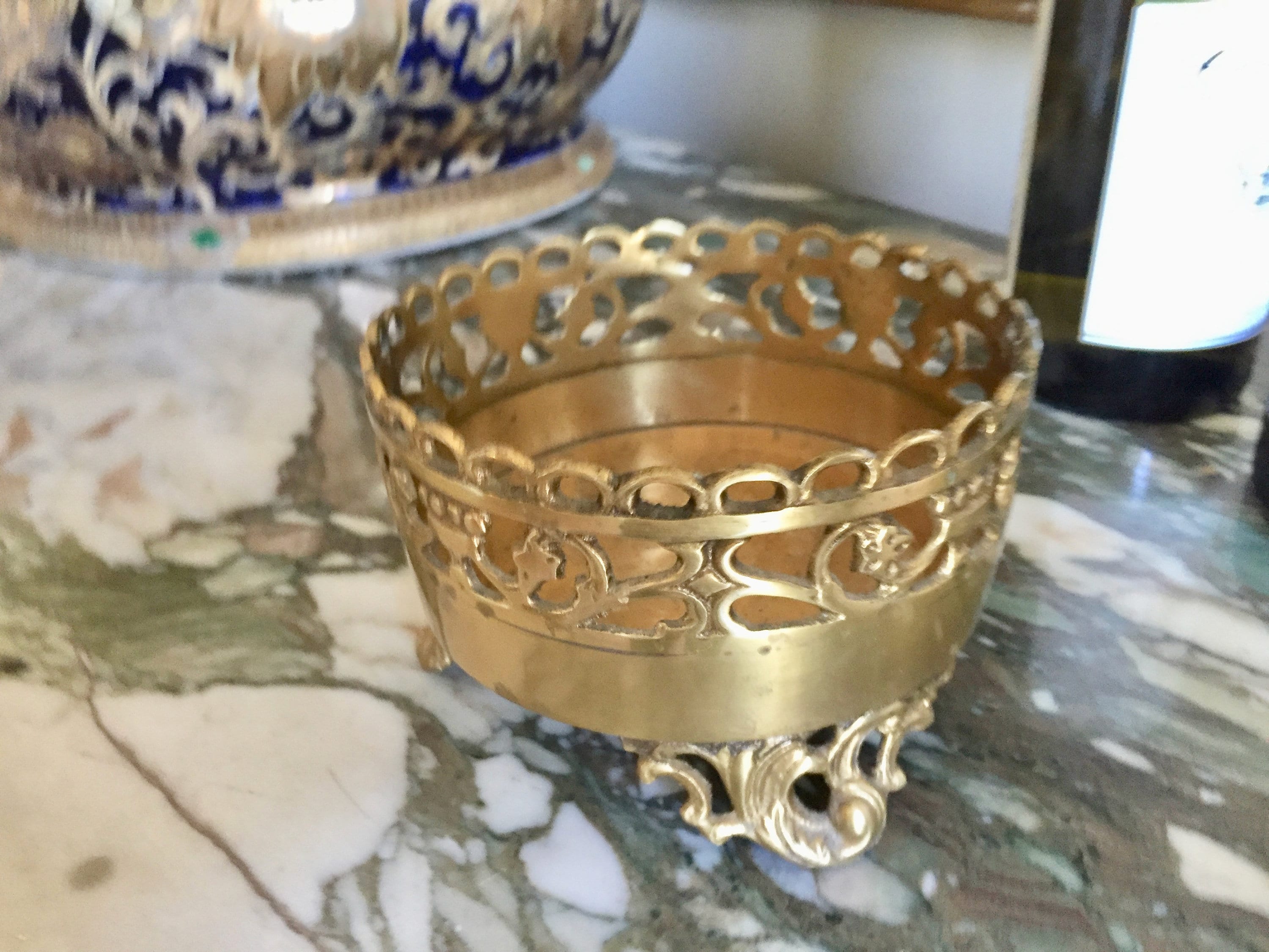 Brass Wine Coaster, Footed Decorative Brass Large Champagne Coaster