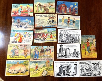 Postcard Collection, Vintage Postcards, 17 Postcards, Humorous Postcards by Walt M., Color Black White Postcards, Please Review Photos