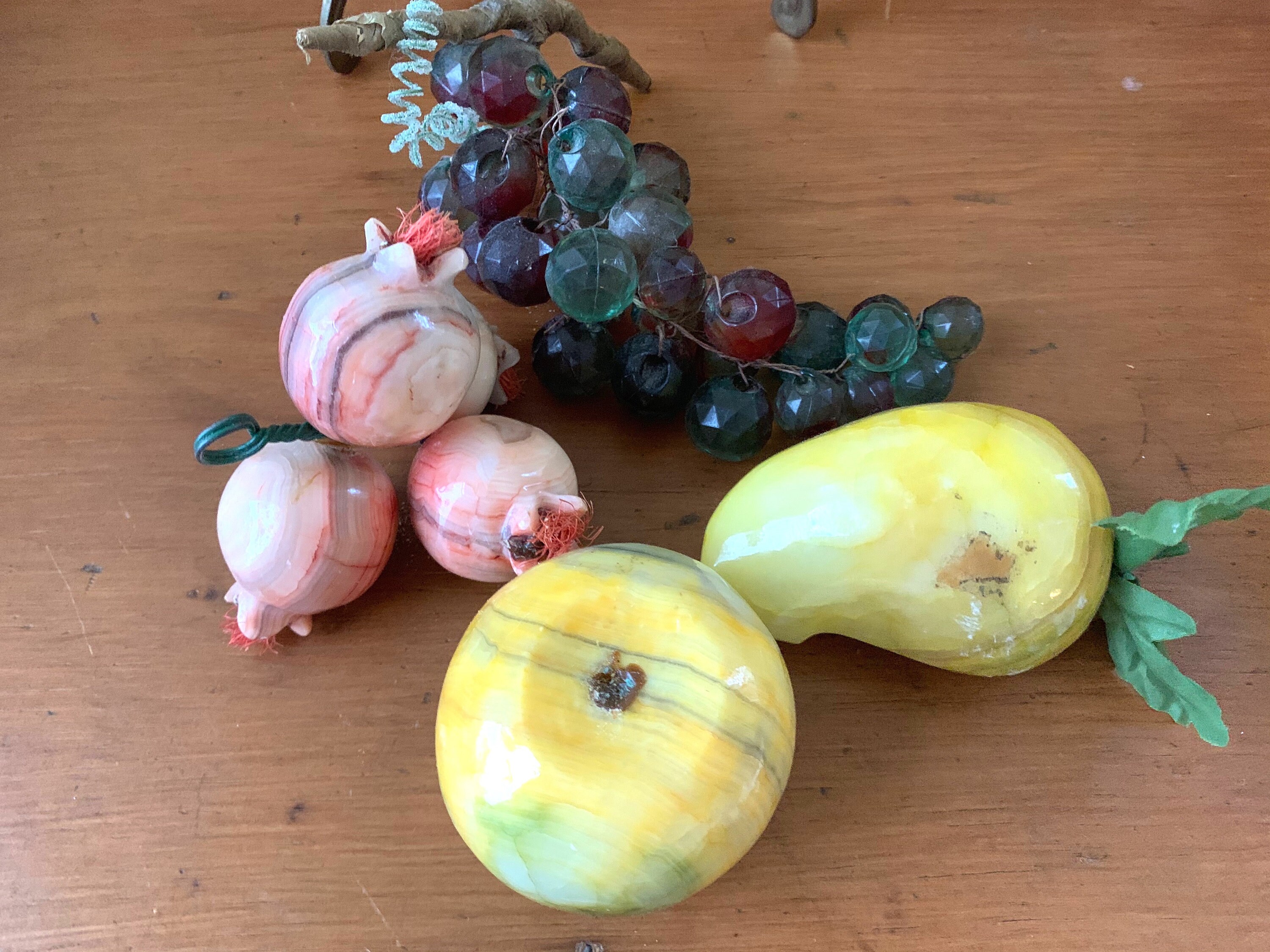 Stone Fruit Collection, Vintage Alabaster Fruit Set of 3, Stone Pear