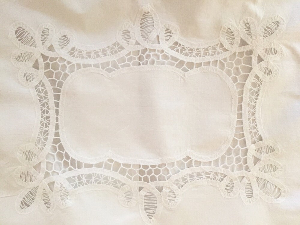 Pair White Battenburg Pillow Sham Battenburg Lace Insert Standard Size