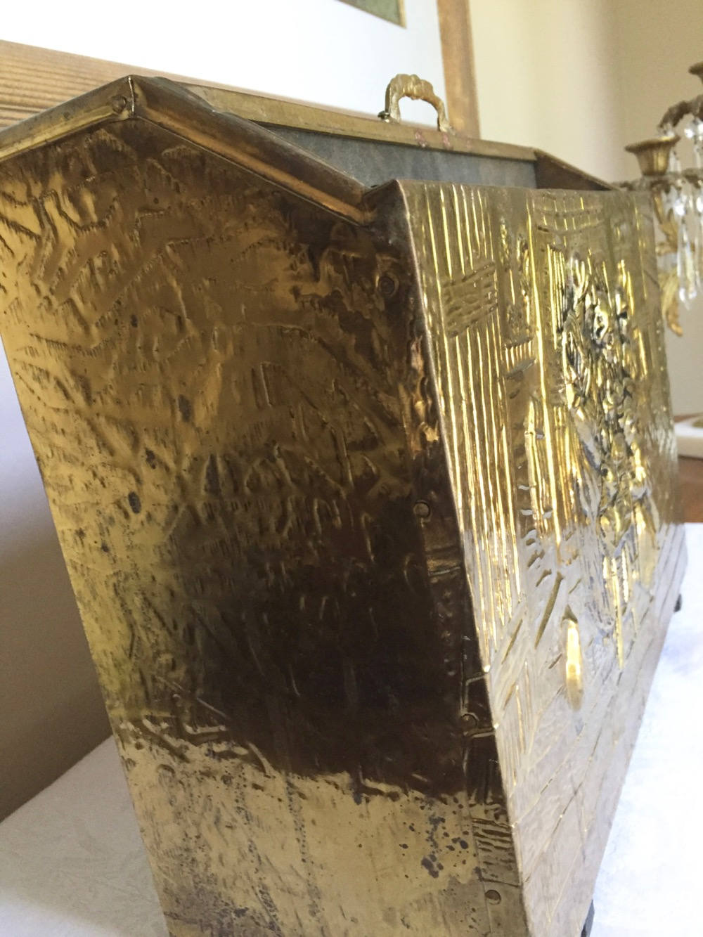 Brass Magazine Holder, Hammered Brass Magazine Rack, Embossed Desk File